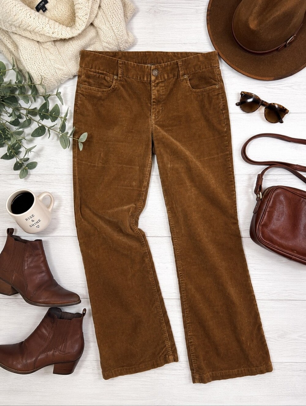 J Crew Brown Corduroy Straight Leg 5 Pocket Casual FALL pants. Ladies 12S